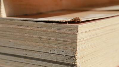 Stack of plywood sheets, edge view